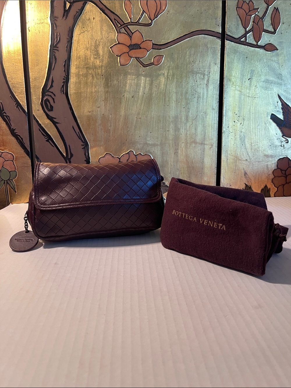 Bottega Veneta Dark Brown Intrecciato Leather Chain Crossbody Pre owned